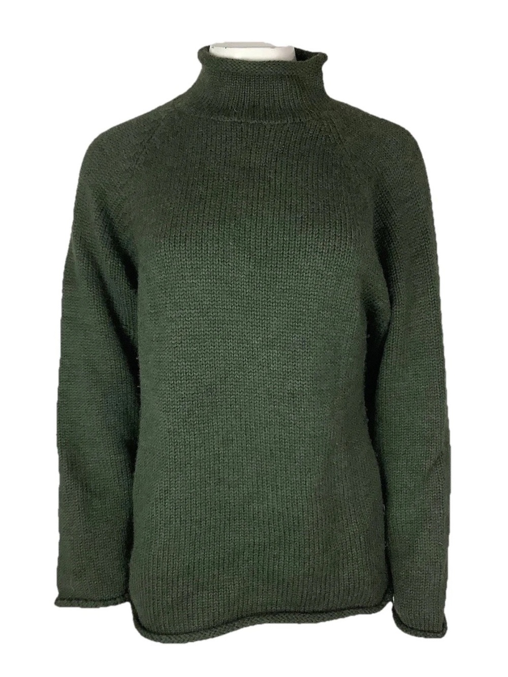 VTG 90s J Crew Oarsman Sz S 100% Wool Chunky Roll Hem Sweater Hunter Green